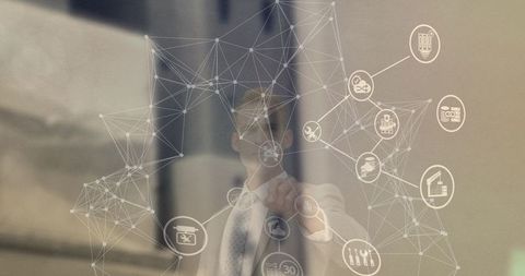 Futuristic Network Interface with Business Technology Icons - Download Free Stock Images Pikwizard.com