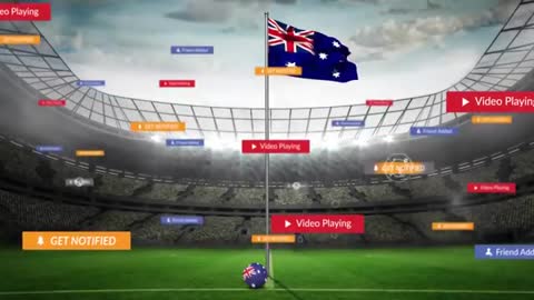 Australian Flag Waving in Stadium with Digital Alerts