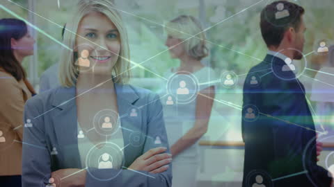 Businesswoman in Digital Network with Holographic Web