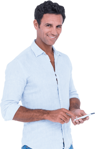 Smiling Man with Mobile Phone Transparent Background - Download Free Stock Videos Pikwizard.com