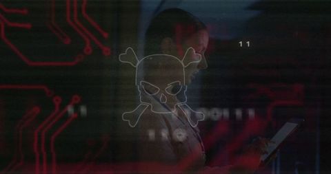 Cybersecurity Analyst Monitoring Digital Threats with Technology Icons