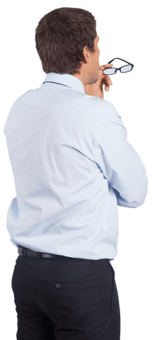 Back View Caucasian Businessman Holding Eyeglasses Transparent Background