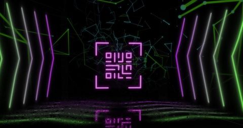 Glowing QR Code with Neon Elements on Black Background - Download Free Stock Images Pikwizard.com