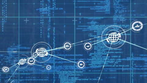Digital Network Connections and Data Processing Visualization