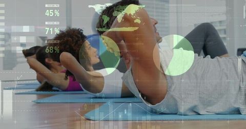 People Exercising with Digital Fitness Data Overlays
