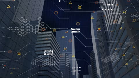 Digital Data Processing Overlay on Modern Cityscape
