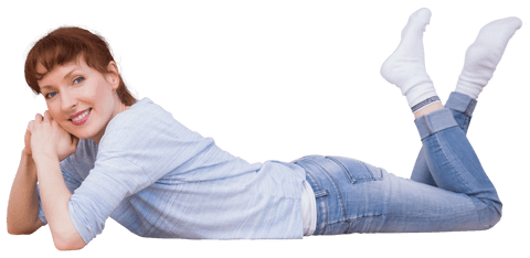 Happy Woman Relaxing on Transparent Background