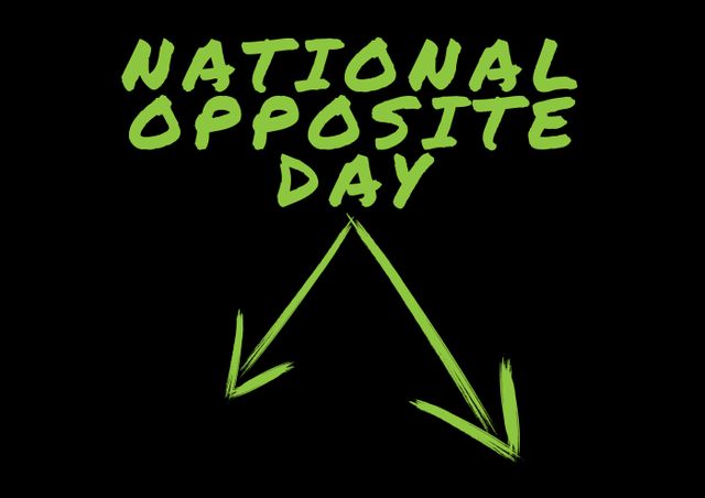 Composition of national opposite day text with arrows on black background. National opposite day and celebration concept digitally generated image.