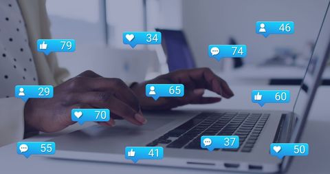 Hands Typing on Laptop Surrounded by Social Media Icons - Download Free Stock Images Pikwizard.com