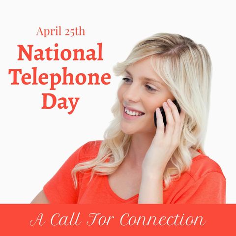 National Telephone Day Celebration with Woman on Smartphone - Download Free Stock Templates Pikwizard.com