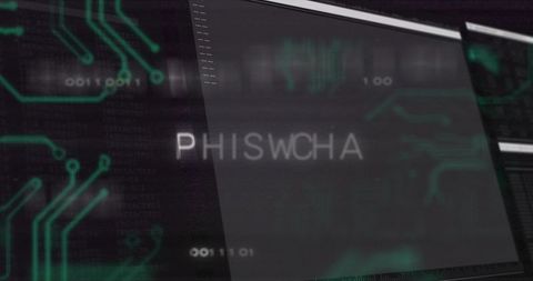 Futuristic cybersecurity dashboard with glitch overlay and neon circuit board interface