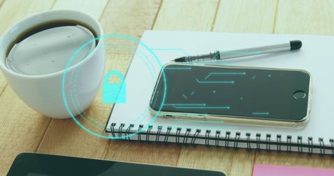 Digital Technology and Cybersecurity with Smartphone and Coffee Cup - Download Free Stock Images Pikwizard.com