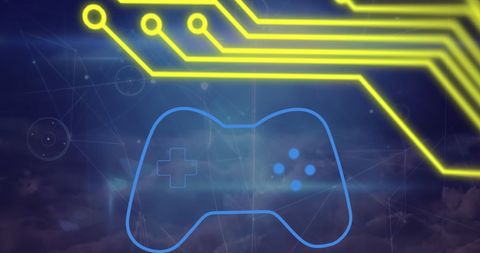 neon gaming controller and circuit design on dark background - Download Free Stock Images Pikwizard.com
