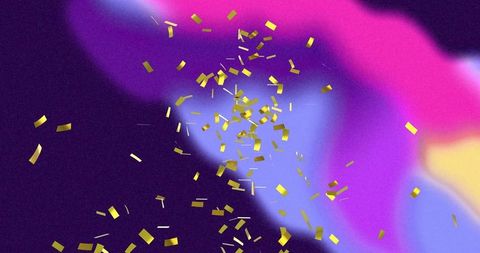Floating Golden Confetti Against Vibrant Gradient Background