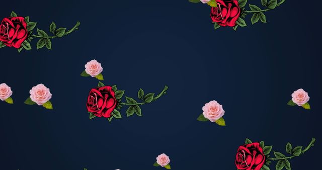 Floating Red and Pink Roses on Dark Blue Background - Floral Pattern - Download Free Stock Images Pikwizard.com