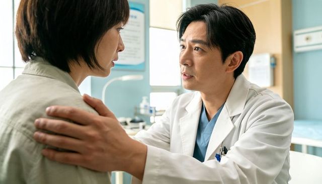 Doctor offering reassurance during emotional patient consultation in medical clinic