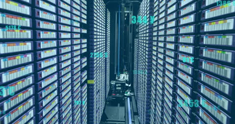 Futuristic Data Center with Dynamic Digital Interface