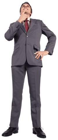 Confident Businessman in Suit Looking Up on Transparent Background