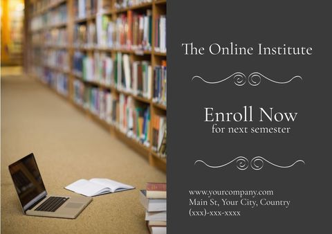 Online Education Promotion Laptop in Library - Download Free Stock Templates Pikwizard.com