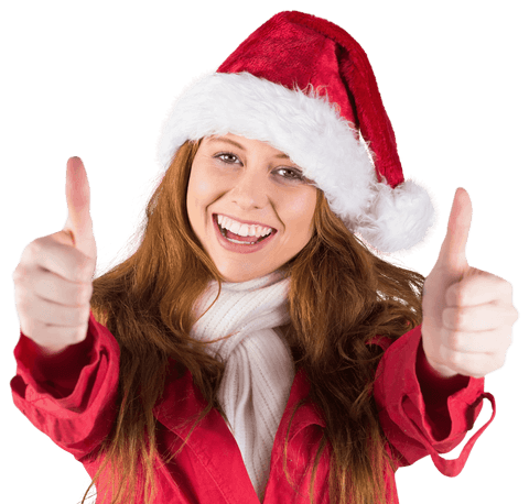 Redhead Woman in Santa Hat Giving Thumbs Up on Transparent Background