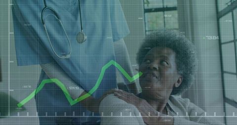 Nurse Assisting Elderly Patient with Vital Data Visualization