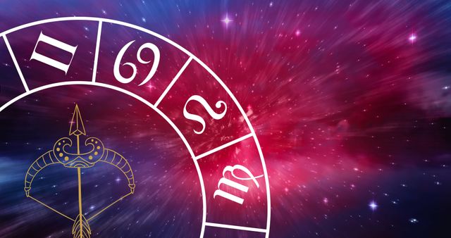 Zodiac Wheel with Sagittarius Star Sign against Cosmic Background - Download Free Stock Images Pikwizard.com