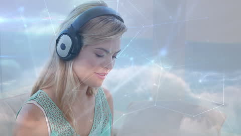 Businesswoman in Headset Experiencing Futuristic Connectivity