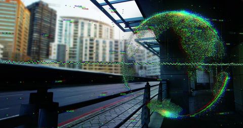 Cityscape with Digital Technology Interface Layers