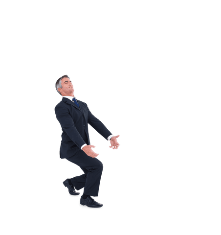 Businessman in Suit Kneeling on Transparent Background