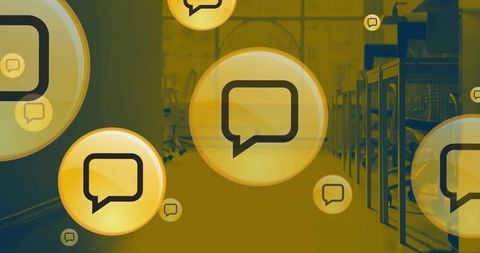 Digital speech bubbles in empty office