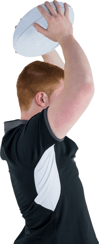 Side view rugby player preparing to throw transparent