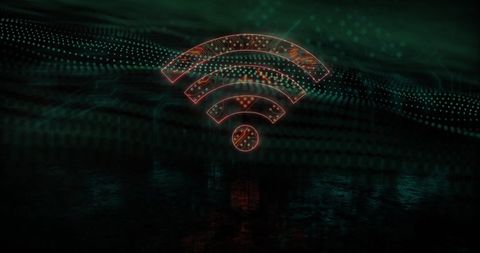 Wifi icon over digital circuit board with technology aesthetic