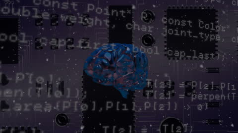 Digital Brain Over Circuit Board with Data Overlay