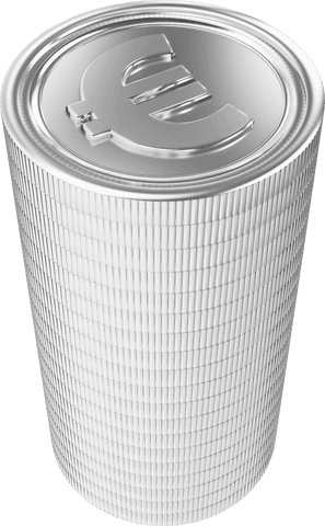 Transparent stack of euro coins on white background