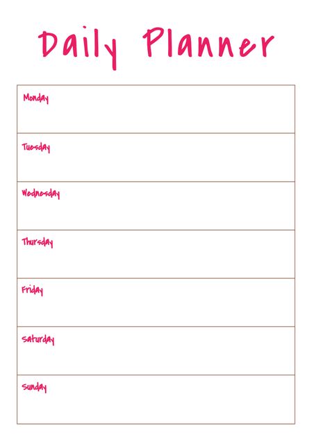 Minimalist Daily Planner with Bright Pink Headers for Each Weekday - Download Free Stock Videos Pikwizard.com
