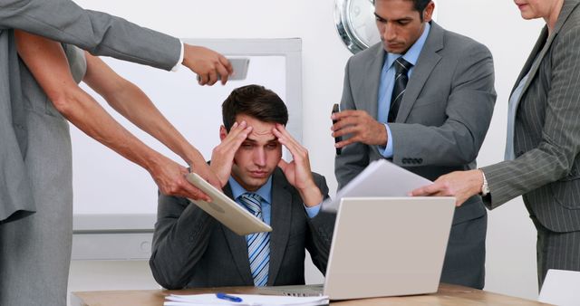 Frustrated Businessman Handling Multiple Tasks at Work - Download Free Stock Images Pikwizard.com