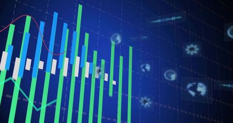 Digital Interface with Rising Bar Graphs and Trend Lines