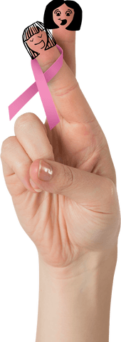 Hand Holding Breast Cancer Awareness Ribbon with Empowered Finger Art