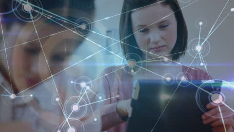 Young Student Engaged in Digital Learning with Network Graphics