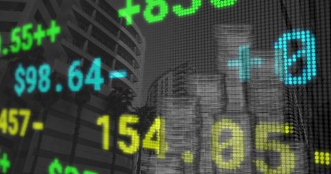 Digital Finance Data Over Cityscape with Stacked Coins - Download Free Stock Images Pikwizard.com