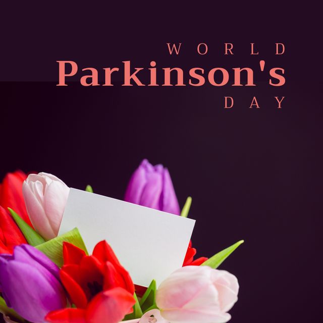 World Parkinson's Day Celebration with Colorful Tulips and Blank Note - Download Free Stock Templates Pikwizard.com