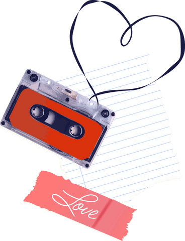 Transparent Retro Cassette with Love Tape for Nostalgic Romance Art