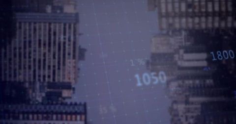 Digital Grid Overlay on Urban Cityscape