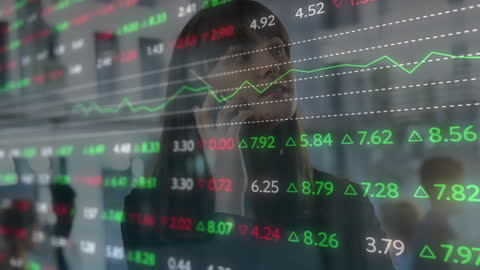 Businesswoman Analyzing Financial Stock Data on Smartphone