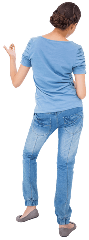 Brunette Woman Imaginarily Playing Guitar On Transparent Background