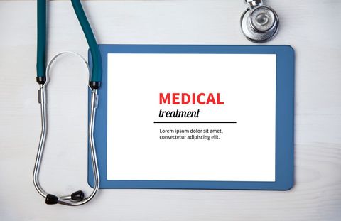 Tablet with Medical Treatment Text and Stethoscope on Desk - Download Free Stock Templates Pikwizard.com