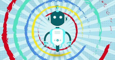 Cute Futuristic Robot with Colorful Circular Abstract Background