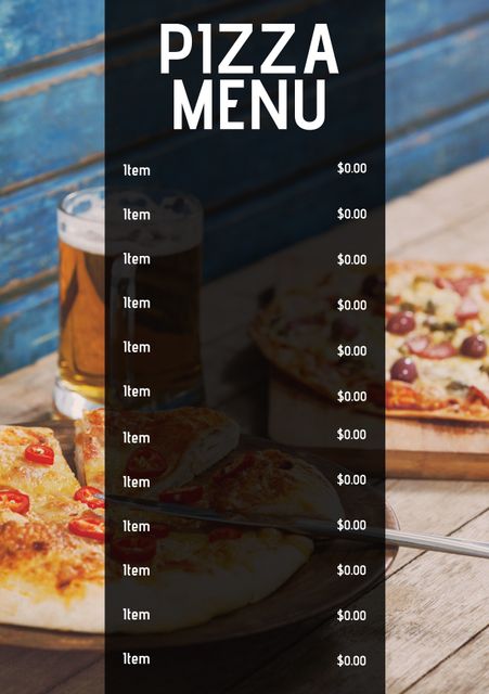 Perfect for pizza restaurants or bars advertising their menu, promotions and special deals. The image offers a rustic and appetizing portrayal of pizza and beer on a wooden table, and is suitable for use in both online and print marketing materials. It can also be used for blogs and social media posts highlighting culinary topics.