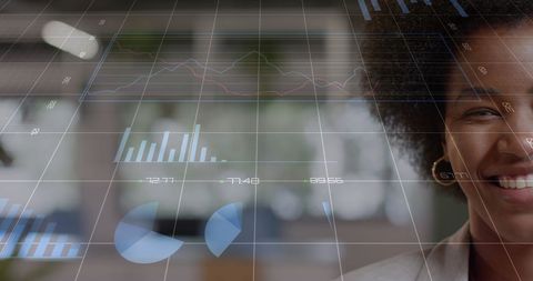 Businesswoman Analyzing Financial Data Graphic Overlay