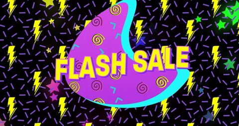 Vibrant Retro Flash Sale Poster with Lightning and Stars